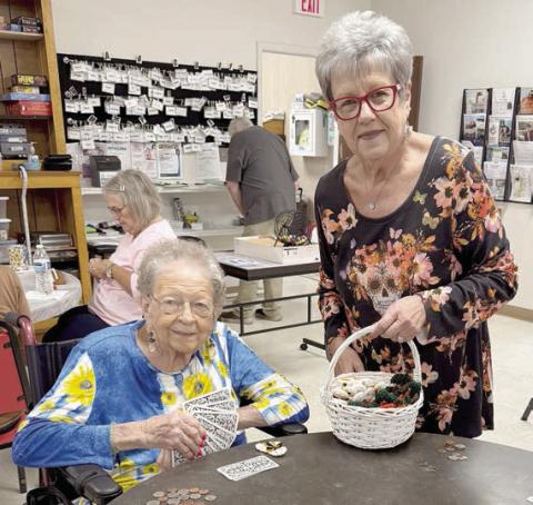 The very creative Sheryl Tumis (right) crocheted Halloween pins for all of the Senior Connections members. Senior Connections is fortunate to have her as part of its family. She is shown with the birthday lady Irene Janda (left)