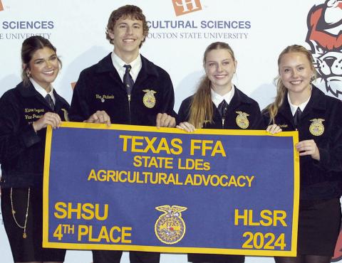 Making up the Schulenburg FFA Agricultural Advocacy team that placed fourth at state were: (from left) Klare Segura, Van Prihoda, Kaylee Beyer, and Keeley Warnken.