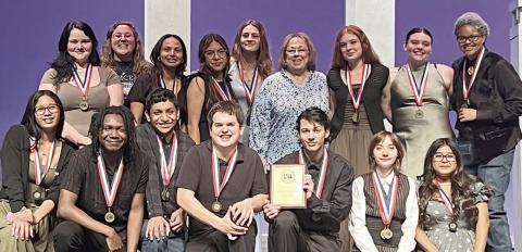 Cast and crew – (front row, from left) Kara Phuong, De’Autriney Ellison, Omar Aguinaga, Chris Hromadka, Anthony Doddoli, Sitara Charanza, Yaritza Delgado, (back row) Rilee Mache, assistant director Allison Machac, Yasmin Delgado, Brandy Galvan, Cheyanne Harris, director Sharron Hoogendoorn, Katry Kobza, Toree Bohlmann and Makayla Williams.