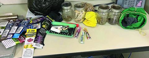 Shown above are the narcotics and drug paraphernalia found after a traffic stop near Schulenburg.