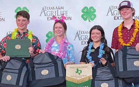 Quiz Bowl and Food Challenge -- The team of (from left) Cooper Mau, Harper Mau, Mackenzie Poncik and Cash Smith won reserve champion in the Family &amp; Community Health Quiz Bowl. The same four 4-H members also entered the side dish category in the Food Challenge and placed third.