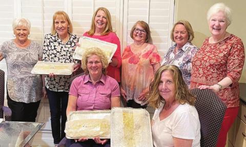 ENJOYING THE STRUDEL-BAKING CLASS were (front row, from left) Barbara Brown, Diana Chafin, (back row) Dale Schmidt, Phyllis Venghaus, Suzette Surman, Shirley Schoener, Ginger Bosl and Melinda Barneycastle.