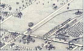 This detail from Koch’s 1880 Bird’s-Eye View of La Grange shows (6) the GH&amp;SAdepot, (12) Schumacher’s ice house at the corner of Colorado and Jackson Streets, (10) Hunger’s Mill and Cotton Gin at the corner of Jackson and Crockett, and Bradshaw and White’s large warehouse is located just below the depot.