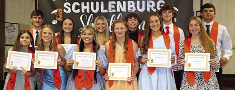 Front row, from left: Emily Pesl, Shelby Nichols, Lilyanna Toro, Brianna Vavra, Tamara Otto and Harly Zapalac. Back row, from left: Grant Kubala, Mackenzie Kunschick, Jenna Matura, Kaz McBride, Kenny Schramek and Blaine Zapalac. Not shown: Ricardo Rodriguez – Photo By Audrey Kristynik