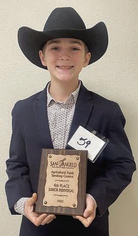 Crockett Guenther, a member of the Schulenburg 4-H Club, competed in the San Angelo Livestock Show Agricultural Public Speaking Contest on Feb. 1. Guenther was fourth overall in the junior dividion and his topic was “Marketing Behind the Label.”