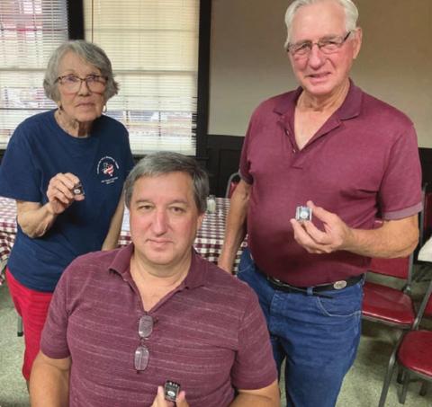 Receiving their 50-year pins at the Hermann Sons Life meeting were (front) Rodney Michalke, (back, from left) Delores Michalke and Bill Michalke accepting on behalf of Raychelle Ellsworth.