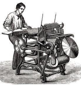Engraving of a mid-1800s platen press (public domain).