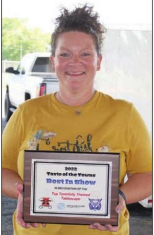Best In Show – Weimar ISD Misty Mican accepts the award, for the top tastefully-themed tablescape, on behalf of Stacey Heger and Lindsay Fisbeck. Sticker Photo By Darrell Vyvjala