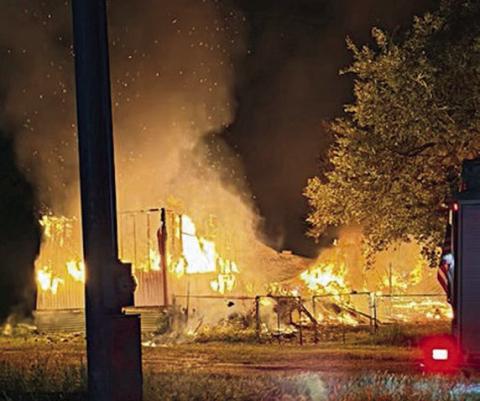 Fire fully engulfed a trailer house on Meiners Road near Schuster Road on Thursday, May 14, with the Round Top-Warrenton and La Grange volunteer fire departments responding.