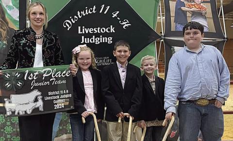 Champion Junior Team – (from left) District 11 4-H officer,Abigale McBride, Hudson Holub, Joe Carrales and Rilan Karisch. Abigale McBride and Hudson Holub are members of the Schulenburg 4-H.