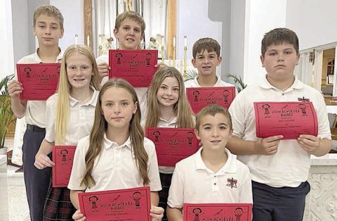6th Grade Accelerated Readers – (front row, from left) Kynslee Zapalac, Gage Smrkovsky, (middle row) Briley Hartensteiner, Rylee Wright, John Schmidt, (back row) Justin Schramek, Levi Johnson and Dillon Goedrich.