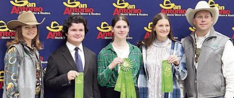 Senior Team – (from left) San Antonio Livestock Show representative, Logan Poncik, Makenna Emmel, Elena Supak and San Antonio Livestock Show representative.