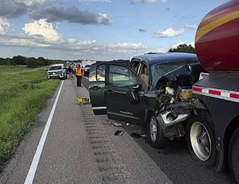 A 63-year-old man lost his life when the pickup he was driving struck a tanker on I-10 Sunday. Photo From Schulenburg PD Facebook Page