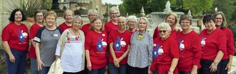 Members of the Fayette County Retired Teachers Associat ion shown are (front row, from left) Marian Tajchman, Patty Reid, Donna Burton, Jaci Elliott, Festival Hill docent Karen Dormois, Marge Shofner, Kathy Migl, Jeanne Wetjen, Debbie Morrill, (back row) Carobeth Bockhorn, Mary K. Seifert, Chris Morrison, Terri Wagner, Peggy Halamicek, Carolyn McCrory and Esther Hartman.