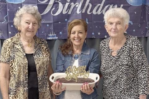 April birthday celebrants shown are (from left) Helen Janda, Martha Beckmann and Annie Mae Ripper.
