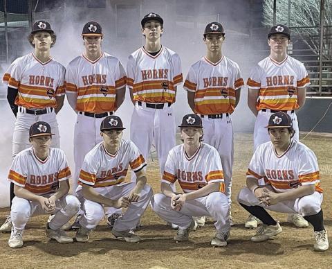 Front, from left: Brayden Stoever, Victor Mandujano, LJ Schindler, Max and Hernandez. Back, from left: Eli Blansitt, Owen Brenek, Adam Schramek, Brant Redman, and Nick Goode. Sticker Photo By Darrell Vyvjala