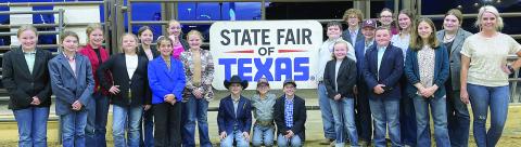 Fayette County 4-H’ers participating in the State Fair of Texas Livestock Judging Contest were (front row, from left) Laramie Laake, Kinley Kutac, Adalyn Carrales, Kaisley Janecka, Crockett Guenther, Tate Fritsch, Hudson Holub, Abigale McBride, Abraham McBride, Addison Berckenhoff, coach Kaci Carrales, (back row) Julia Melton, Sawyer Mau, Alexis Berckenhoff, Peyton Gilchrest, Rilan Karisch, Kullen Kutac, Holden Holub, Tatum Fritsch, Harper Mau and Rheagan Karisch.