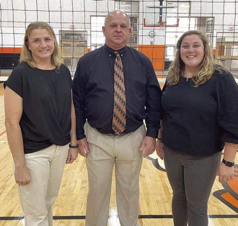 Lady Horn coaches From left: assistant coach Melissa Zapalac, head coach Donald Zapalac, and assistant coach Allison Machac. Sticker Photo By Darrell Vyvjala