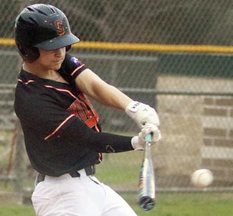 Emerson Harvey drives in Reid Janda for the first run of the game in the bottom of the first inning.