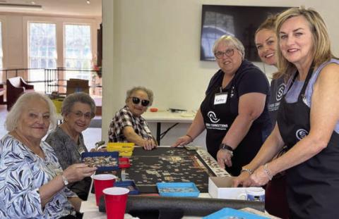 Puzzle addicts in Flatonia just won’t quit – (from left) Laverne Dornak, Jeanette Zouzalik and Gretchen Zapalac, along with volunteers Kathy Carpenter, Kandace Dalmolin and Kitty Wilbanks.