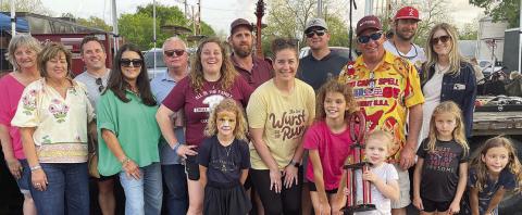 “ALL IN THE FAMILY” – (front, from left) June Schiffli, Lane Schiffli, Malynn Willey, Penelope Machac, Margot Machac; (middle row, from left) Pam Havrda, Amy Machac, Allison Machac, Kayla Willey, Tim Havrda; (back, from left) Dellyn Havrda, Jordan Machac, Jackie Machac, Scott Willey, Ryan Besetzny, and Ryan and Anna Havrda. Sticker Photo By Darrell Vyvjala
