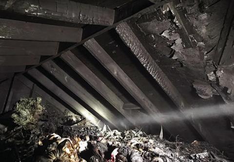Shown above is the area of the attic that suffered damage in a fire following a lightning strike early Friday morning. Photo Courtesy of the SVFD