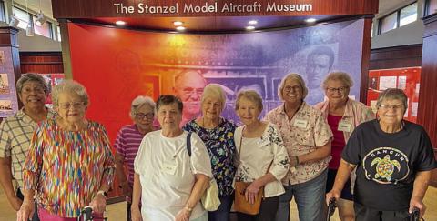 Touring the Stanzel Model Airplane Museum on Tuesday, Oct. 24 were (from left) Cindy Villarreal-Senior Connections director, Irene Janda, Lynn Lemings, Julie Scott, Betty Mulholland, Joan Schmidt, Chere Wilson, Cathy Besetzny and JoNell Vacek.