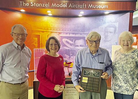 THEODORE “Ted” Stanzel (second from right), who now holds the title of Stanzel Family Foundation president emeritus, is shown with Stanzel Family Foundation officers Bob Stanzel (left), president; Helen Niesner (second from left), treasurer; and Melinda Barneycastle (right), secretary.