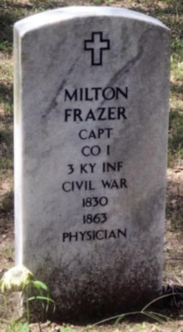 The grave marker of Capt. Milton Frazer (engraved with the incorrect year of death) in Navidad Baptist Cemetery, which is located about three miles south of Schulenburg on Vacek Loop