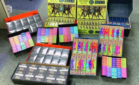 Hundreds of assort ed THC vape pens were confiscated during the traffic stop on Highway 71 on Wednesday, May 27.
