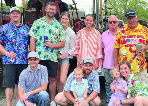 “ALL IN THE FAMILY” – (front, from left) Geoffrey Schiffli, Scott and Kayla Willey with their children Malynn and Caroline; (back, from left) Ryan Besetzny, Ryan Havrda, Anna Koscielniak, Carah Havrda, Jackie Machac, and Tim Havrda. Sticker Photo By Darrell Vyvjala
