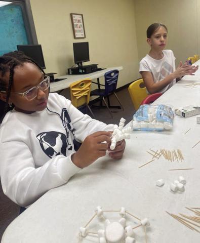 At the Schulenburg Unit of the Boys &amp; Girls Club, members enjoyed crafting edible snowflakes using marshmallows and toothpicks last week. Shown are KeNilah Benford (right) and Cadence Gilliam (left).