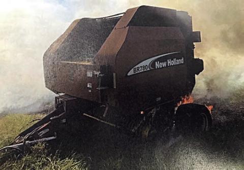 Three volunteer fire departments responded to a fire in the Fayetteville area that included a hay baler, round bales and a hay field. Photo Courtesy of Fayette County Sheriff’s Office