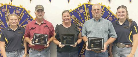 James Sommer (second from left), Callene Zapalac (center) and Mark Olsovsky (second from right) were awarded the Honorary Lone Star FFA Degree. They are shown with Keeley Warnken (left), Schulenburg FFA vice president, and Madyson Holub (right), Schulenburg FFA president.