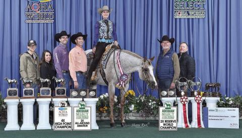 Laina Banks of Schulenburg, with her red roan mare Strawberri Wine, won the American Quarter Horse Association Select All-Around Amateur championship.