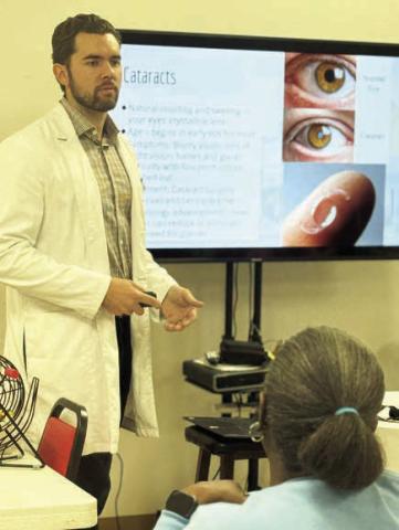 Dr. Van Kaden Andre of Andre Optical Clinic in Schulenburg discussed symptoms of eye problems during the lunch-and-learn program on March 10.