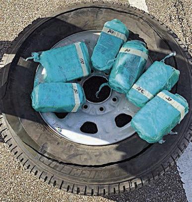 Cash bundles containing $199,910 were located in a spare tire during a traffic stop on I-10.