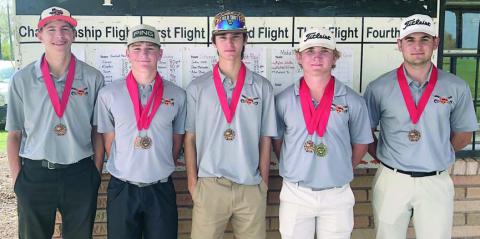 Making up the Shorthorn team that placed third in both the St. Paul tournament last week and the Sacred Heart tournament this week were: (from left) Van Prihoda, Reid Janda, Brant Redman, Brycen Schramek, and Jackson Faith.