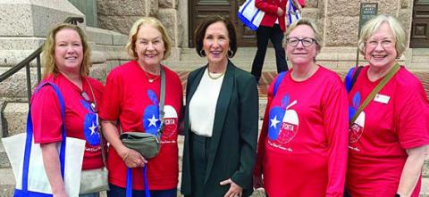 Sen. Lo is Ko lkho rst (center) is shown with Fayette County Retired Teachers Association members (from left) Lisa Slinkard, Linda Oltmann, (continuing after Kolkhorst) Kim Joost and Chris Morrison.