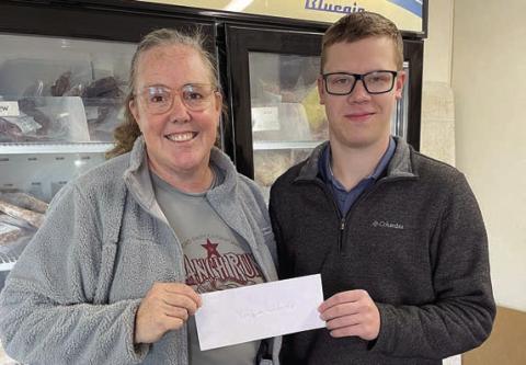 Gavin Kubala (right), 2021 graduate of Schulenburg High School, was a recipient of Navidad Valley CattleWomen’s first-ever collegiate scholarship. He is shown with Susie Shank, NVCW ways and means chair (left).