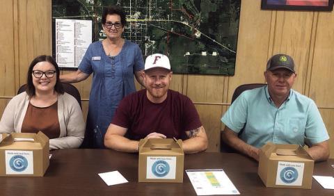 Baked goods from the baking team were delivered last month to several Flatonia officials. Senior Connections is so excited to be expanding into Flatonia this month and thought these folks needed a gift. Shown are (from left) Jaqueline Ott, Flatonia city secretary; Stephanie Shroyer, Senior Connections program director; Flatonia Mayor Travis Seale, who will be the first lunch-and-learn speaker at the Flatonia site; and Precinct 3 County Commissioner Harvey Berckenhoff.