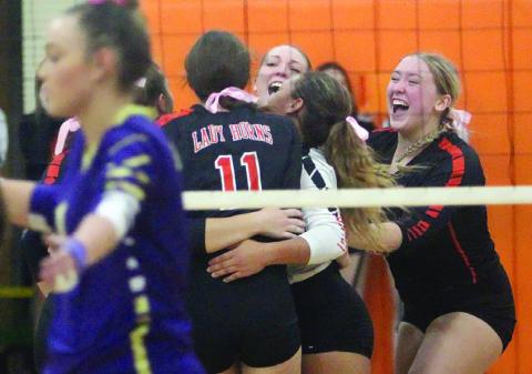 Lady Horns finish off district foes 10-0
