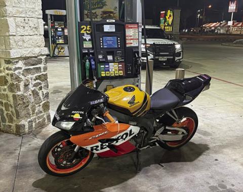 The motorcycle shown above as well as its driver were found at The Texan store following a high-speed chase on Interstate 10 on Saturday.