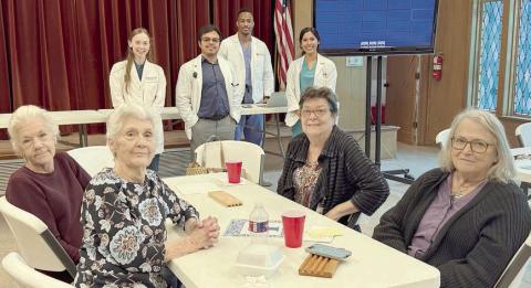 Senior Connections met in Weimar at the First United Methodist Church on Tuesday, Feb. 17. P.A. Abby Adamson of Dr. Duchicela’s clinic jumped in to help serve home-cooked meatloaf and buttered noodles and then she served up a great game of Jeopardy alongside three new medical students: Selena Salazar, K.C. Ugochukwu and David Cardenas. Team 1 was the lucky winner of the game – Joyce Ohnheiser, Debbie Price, Donna King and Karolyn Foster.