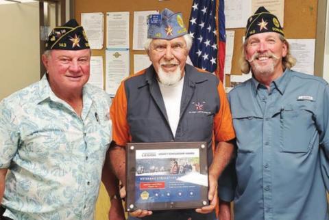 PRESEnting the Legacy Scholarship Donation Award to Riders director Herb Fish (center) is Schulenburg American Legion McBride Post 143 commander Bob Heinrich (left). Also shown is fellow Rider Gerald Smith (right).