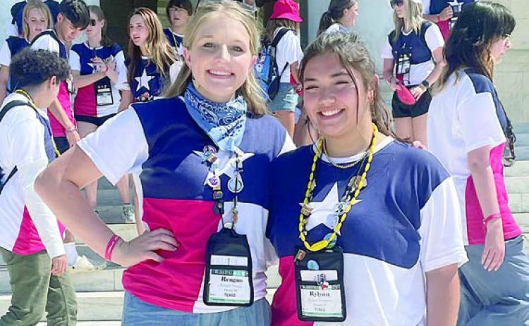 Chosen to participate in last year’s Government-in-Action Youth Tour to Washington, D.C. were (foreground, from left) Reagan Moreau of Round Top and Rylynn Thumann of Weimar.