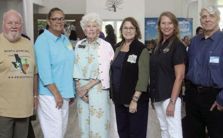 Board members for the Central Texas I-10 Community Alliance in attendance were: (from left) Michael Kuhn, Schulenburg Chamber; Tammy Hall, Explore Holdings; Toni Franklin, Friends of San Felipe State Historic Site; Fran Hunter, Bastrop County Tourism; Charlie Wade, Discover Sealy; and Kent Hargett, Living History Studies. Sticker Photo By Darrell Vyvjala