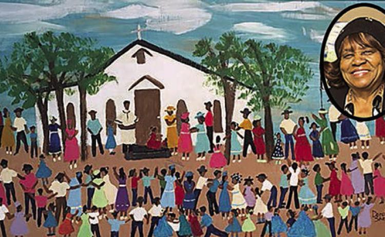 Dorothy Shelby (inset) and an example of her primitive folk art.