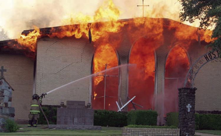 Fire engulfed the Catholic church in Hostyn after an explosion, believed to have been caused by a natural gas leak, as reported in the June 16 issue.