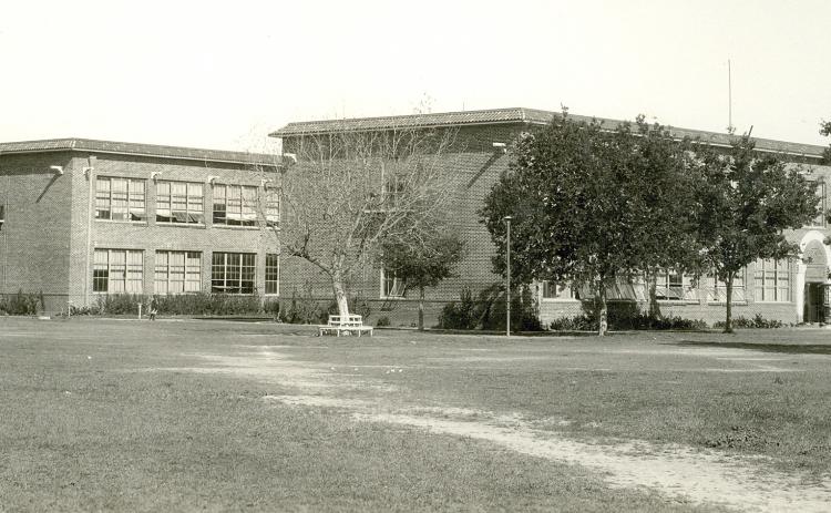 There’s no photo of the field; however, softball was first played on the lighted football field located on the west side of La Grange High School, pictured here in the 1930s. Photo Courtesy of Fayette Heritage Museum & Archives